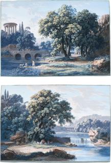 Louis-Albert-Guislain Bacler D’Albe - A Pair Of Classical Landscapes With Figures Seated By A River