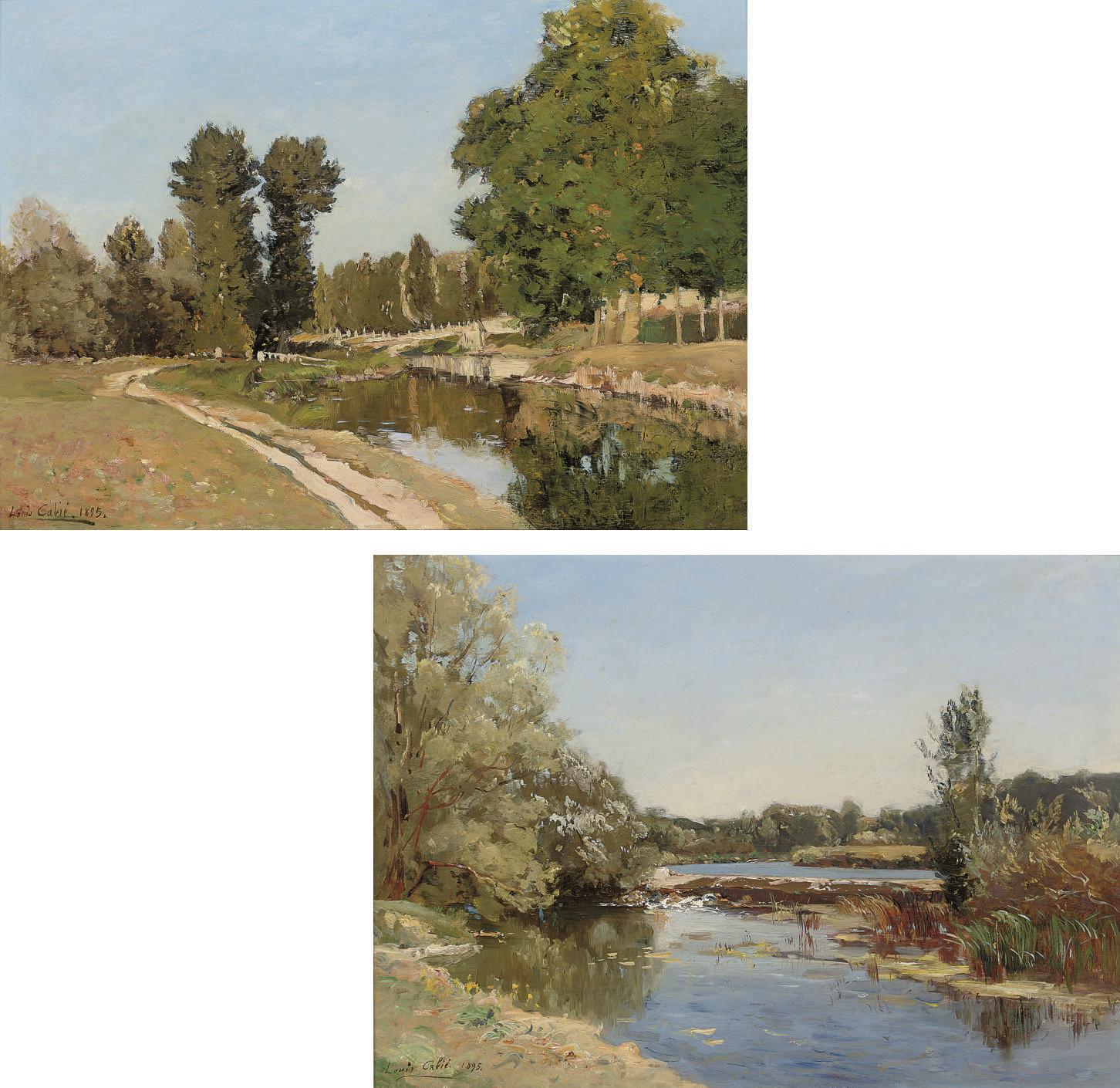 Louis Alexandre Cabié - At the weir; and Angling on the river bank