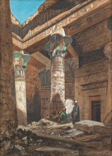 Louis Amable Crapelet - Figures inside the Isis Temple at Philae