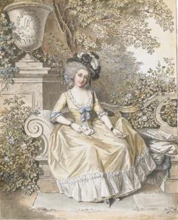 Louis-Ami Arlaud-Jurine - Portrait de Suzanne Arlaud-Jurine assise dans un parc, une lettre et une miniature à la main