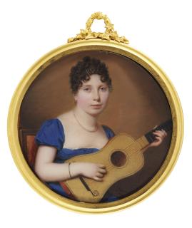 Louis Ami Arlaud-Jurine - Portrait Of A Lady Playing A Guitar