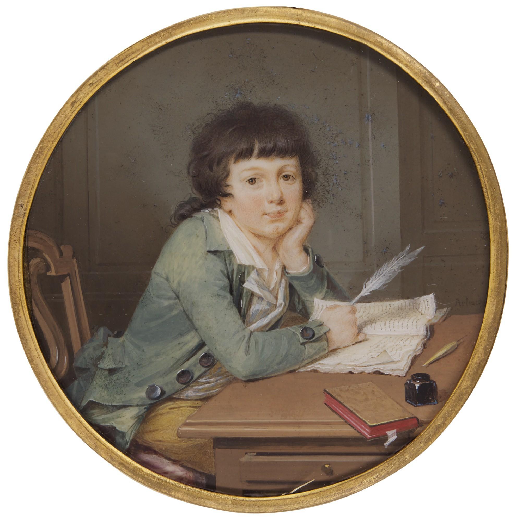 Louis Ami Arlaud-Jurine - Portrait Of A Young Boy Studying, Circa 1790