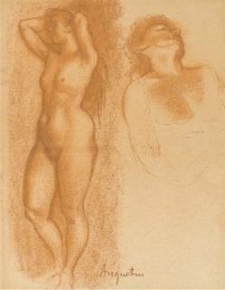 Louis Anquetin - Une Femme Nue Se Tenant Les Cheveux, Tournée À Gauche Et Une Étude D\'Une Figure Allongée, À Mi-Corps