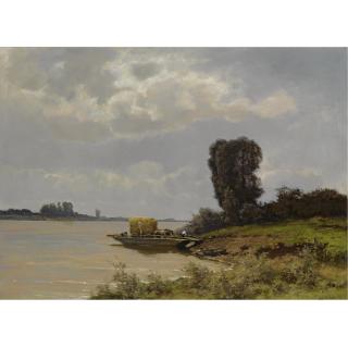 Louis Apol - A Ferry In A Summer Landscape