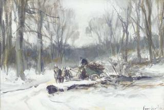 Louis Apol - A horse-drawn cart on a frosty winter track