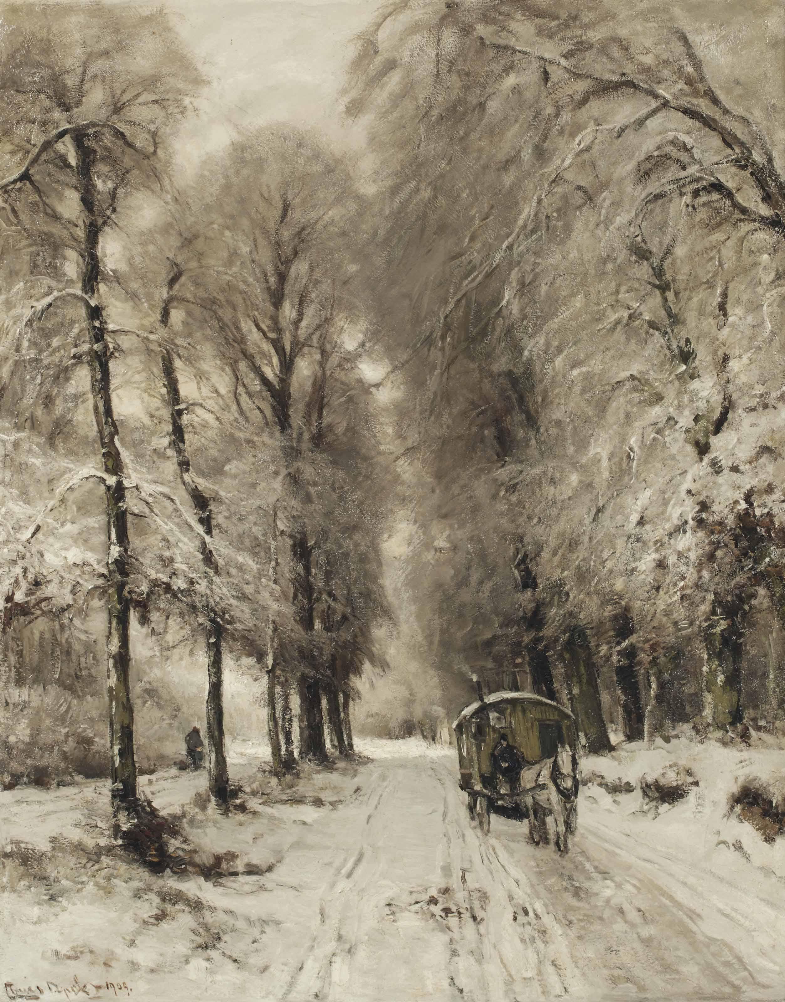 Louis Apol - A horse-drawn cart on a snowy path