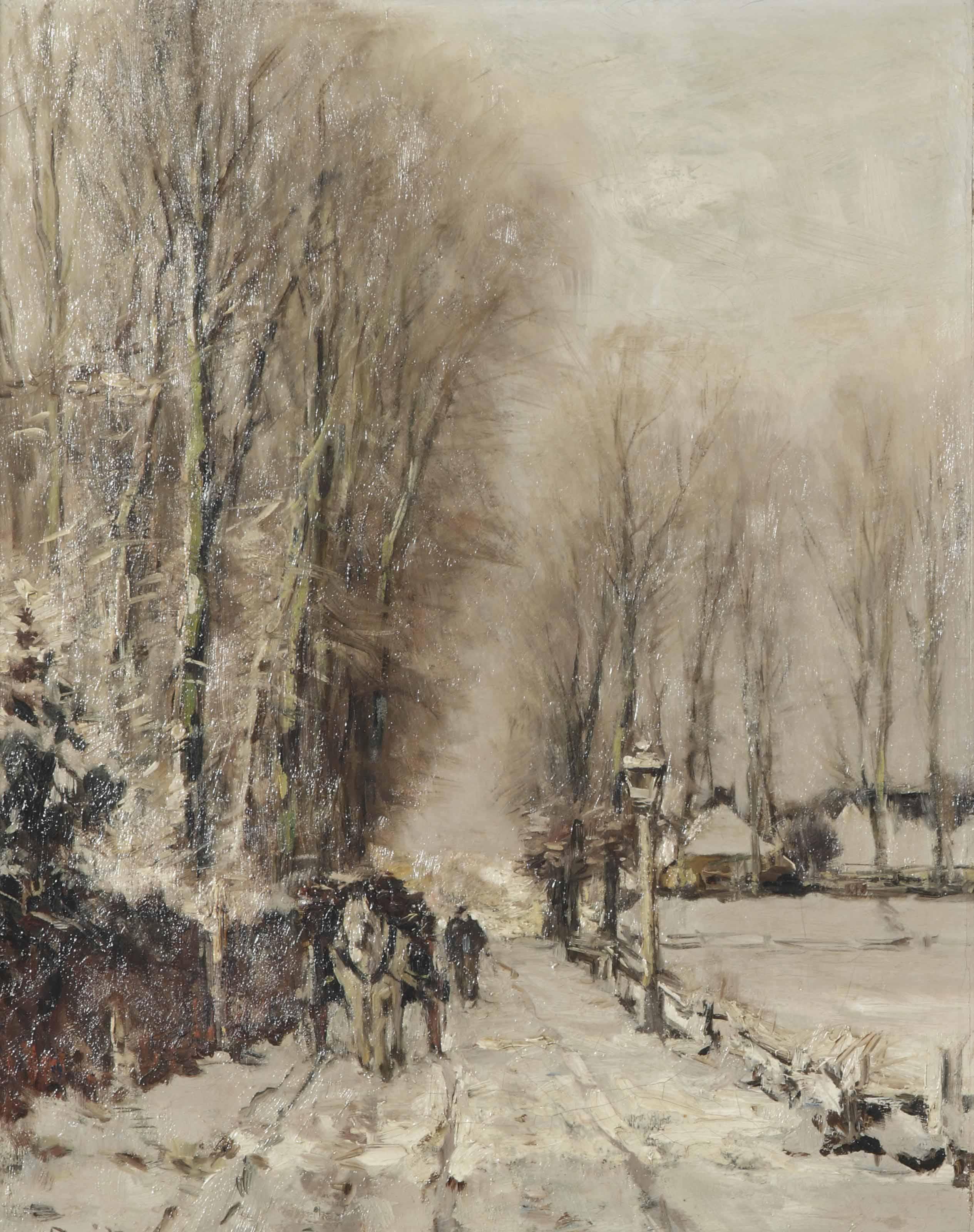 Louis Apol - A horse-drawn cart on a snowy path