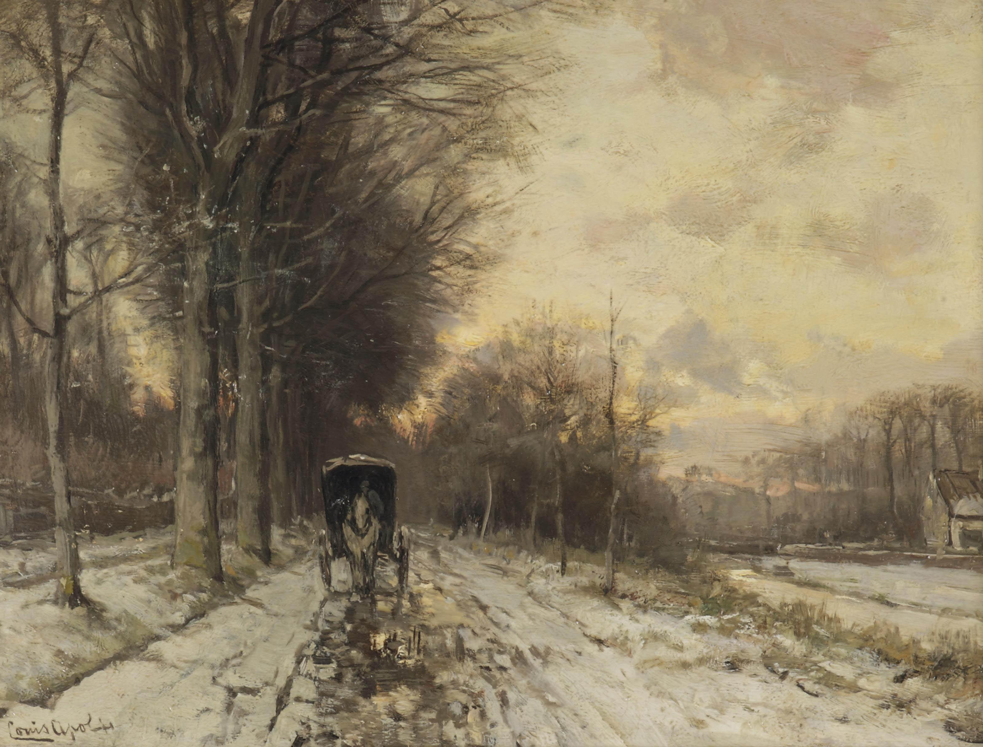 Louis Apol - A horse-drawn cart on a snowy path