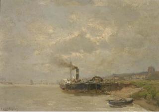 Louis Apol - A paddle-steamer along a jetty