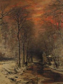 Louis Apol - A tranquil winter forest at dusk
