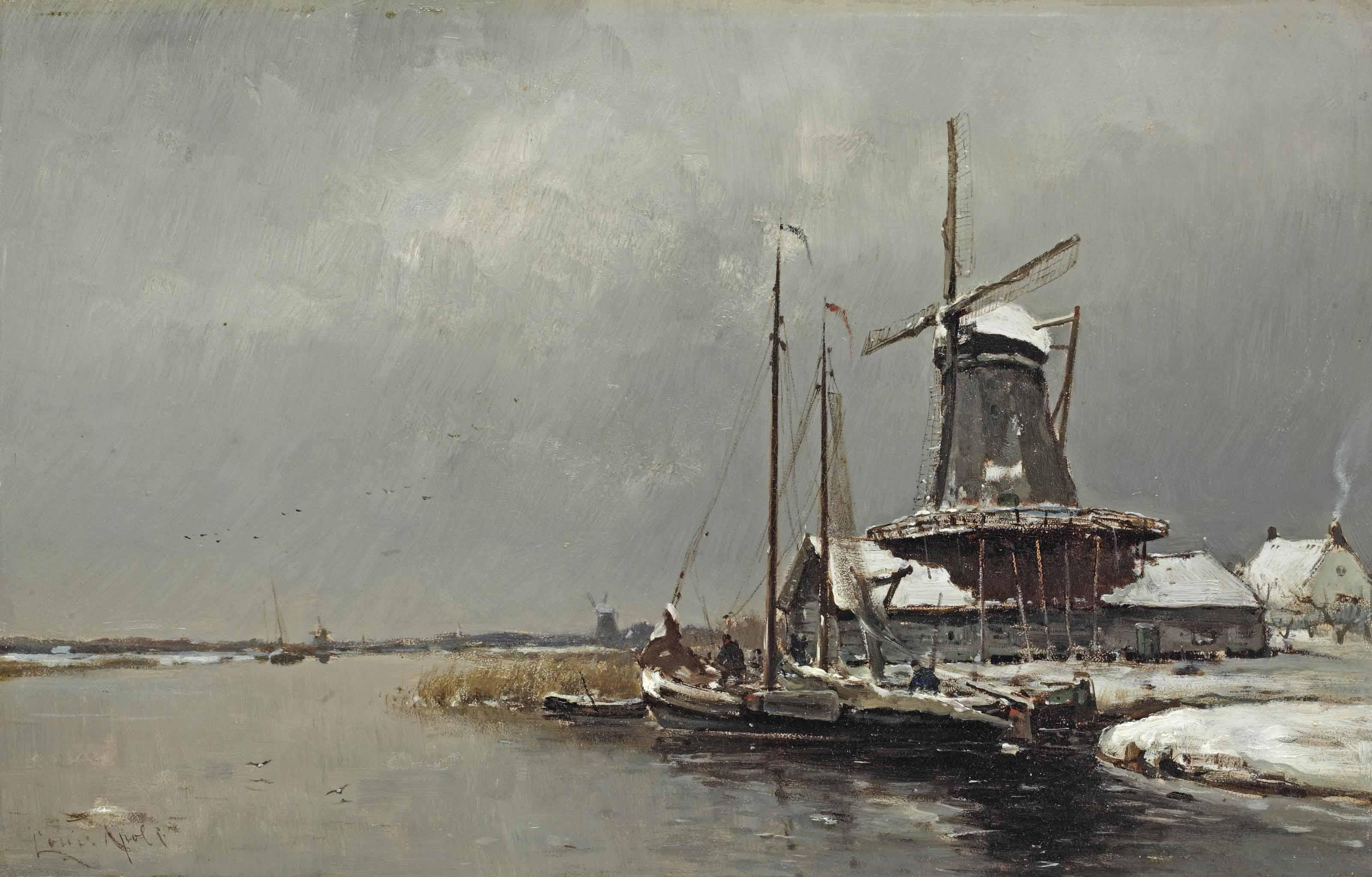 Louis Apol - A Windmill In Winter