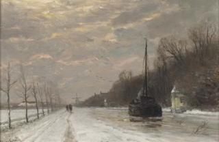 Louis Apol - By The Canal In Winter At Dusk