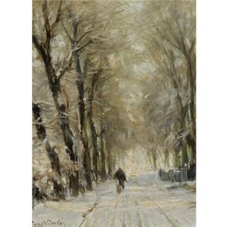 Louis Apol - Dutch figure On A Snowy Lane In The Haagse Bos
