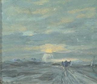 Louis Apol - Zonsondergang bij Delden: a countryroad at sunset