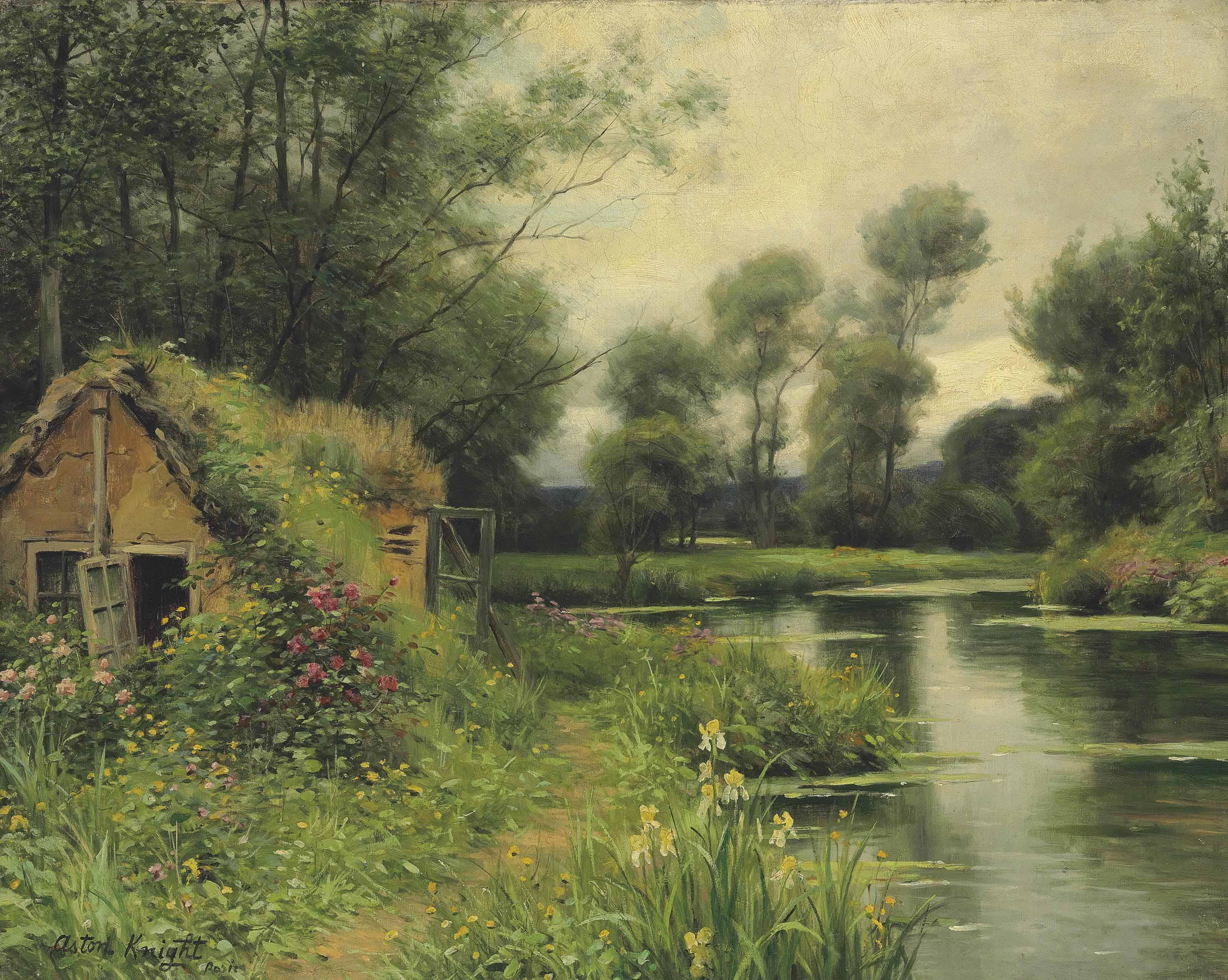 Louis Aston Knight - A Cottage in a River Landscape