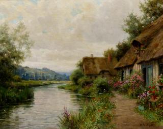 Louis Aston Knight - A cottage on a river bank