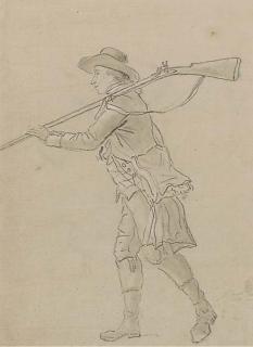 Louis-Auguste Brun - A hunter in profile to the left carrying a rifle over his left shoulder