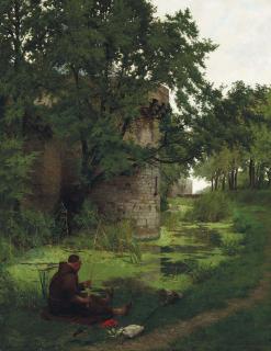 Louis Auguste Georges Loustaunau - Fishing In The Castle Moat