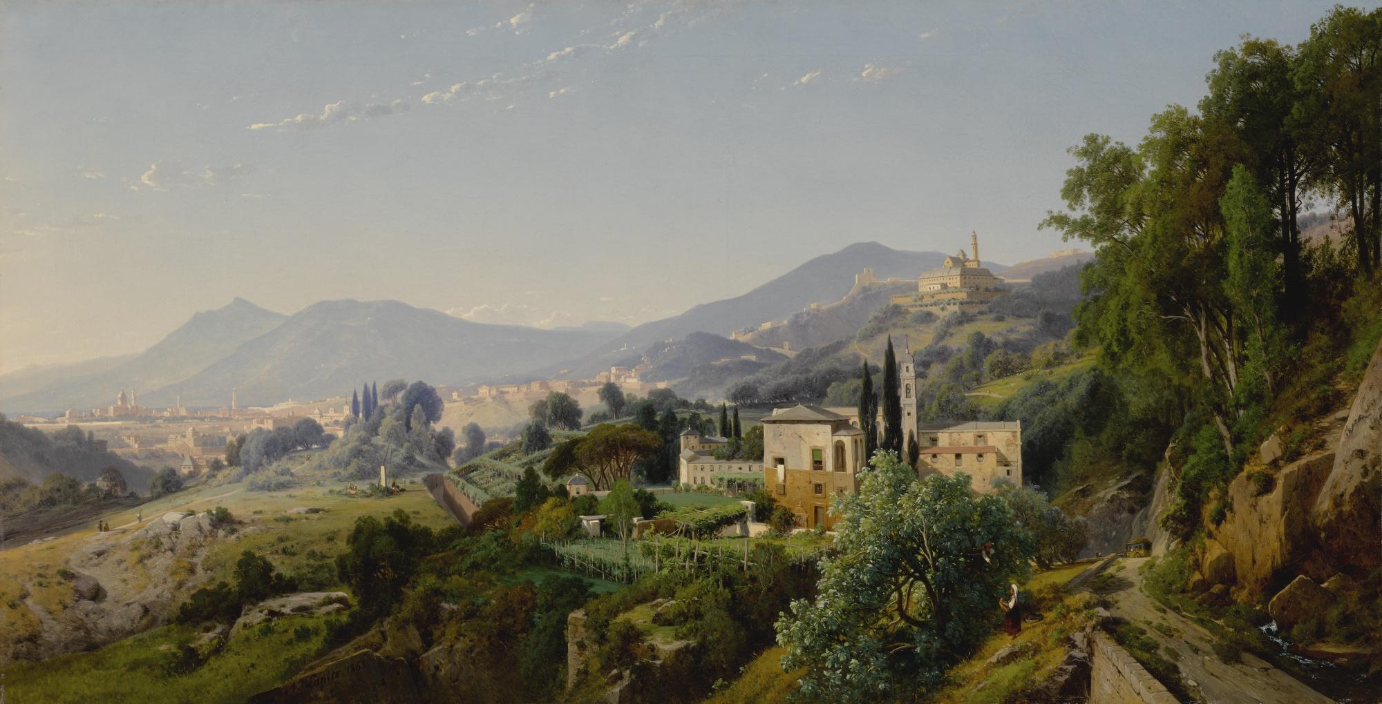 Louis-Auguste Lapito - A View Of Genoa From The East With The Lanterna And The Church Of Santa Maria Assunta Di Carignano In The Distance And The Santuario Di Nostra Signora Del Monte To The Right