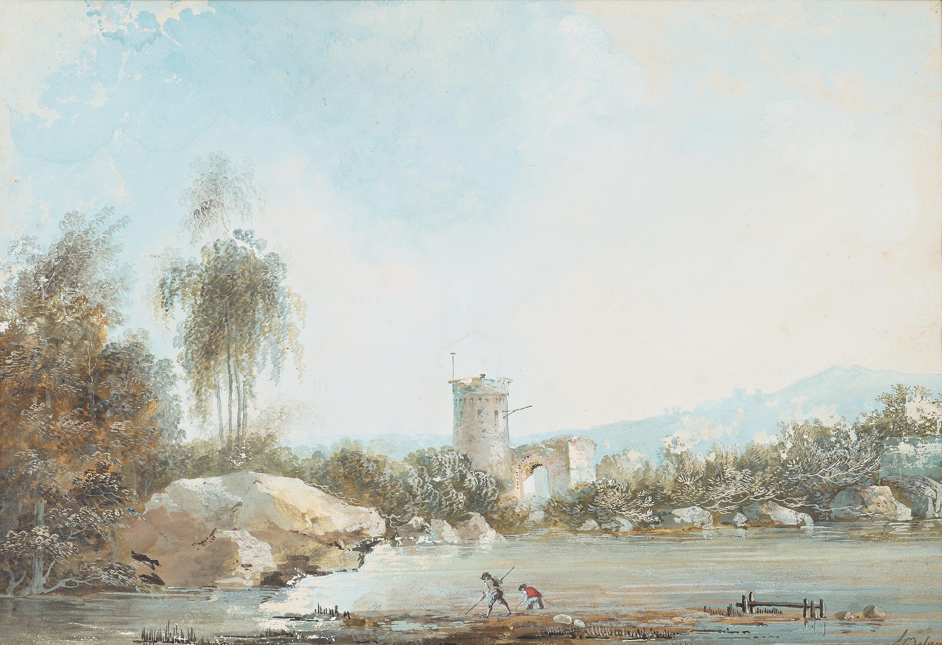 Louis Belanger - Fishermen by a river and ruins