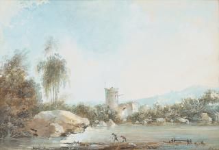 Louis Belanger - Fishermen by a river and ruins