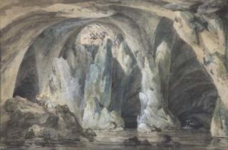 Louis Bélanger - Vue D\'Une Grotte Avec Trois Figures Tenant Des Torches Au Premier Plan