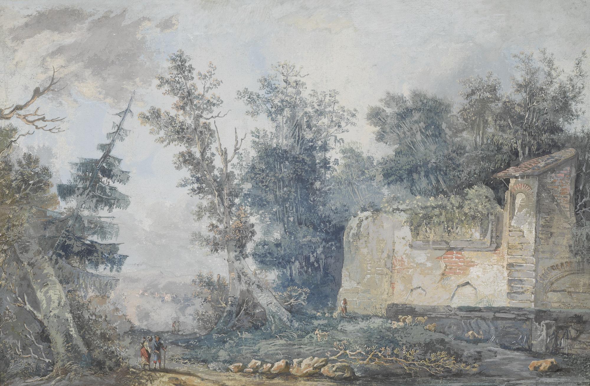 Louis Bélanger - Wooded Landscape With Ruined Farm Buildings