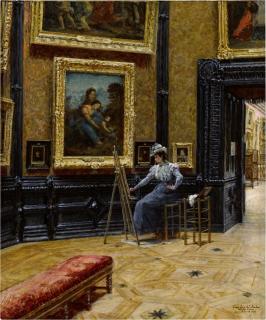 Louis Béroud - An Elegantly Dressed Copyist at the Louvre