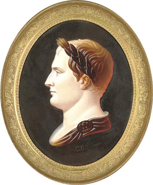 Louis-Bertin Parant - Portrait of Emperor Napoleon I in profile to the left, bust-length, crowned with laurels with contemporary ormolu frame with a band of anthemion palmettes divided by scrolling foliage set in a rectangular wood mount.