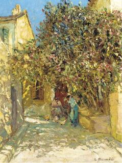 Louis Bonamici - A sunlit courtyard