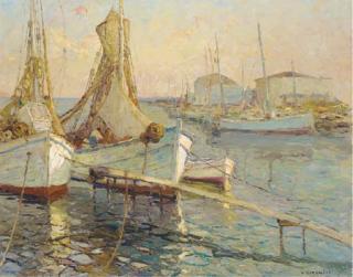 Louis Bonamici - Soleil couchant sur le port
