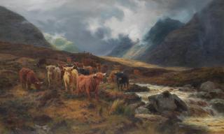 Louis Bosworth Hurt - Cattle driven through a highland glen