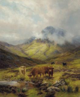 Louis Bosworth Hurt - Cattle grazing in a highland landscape