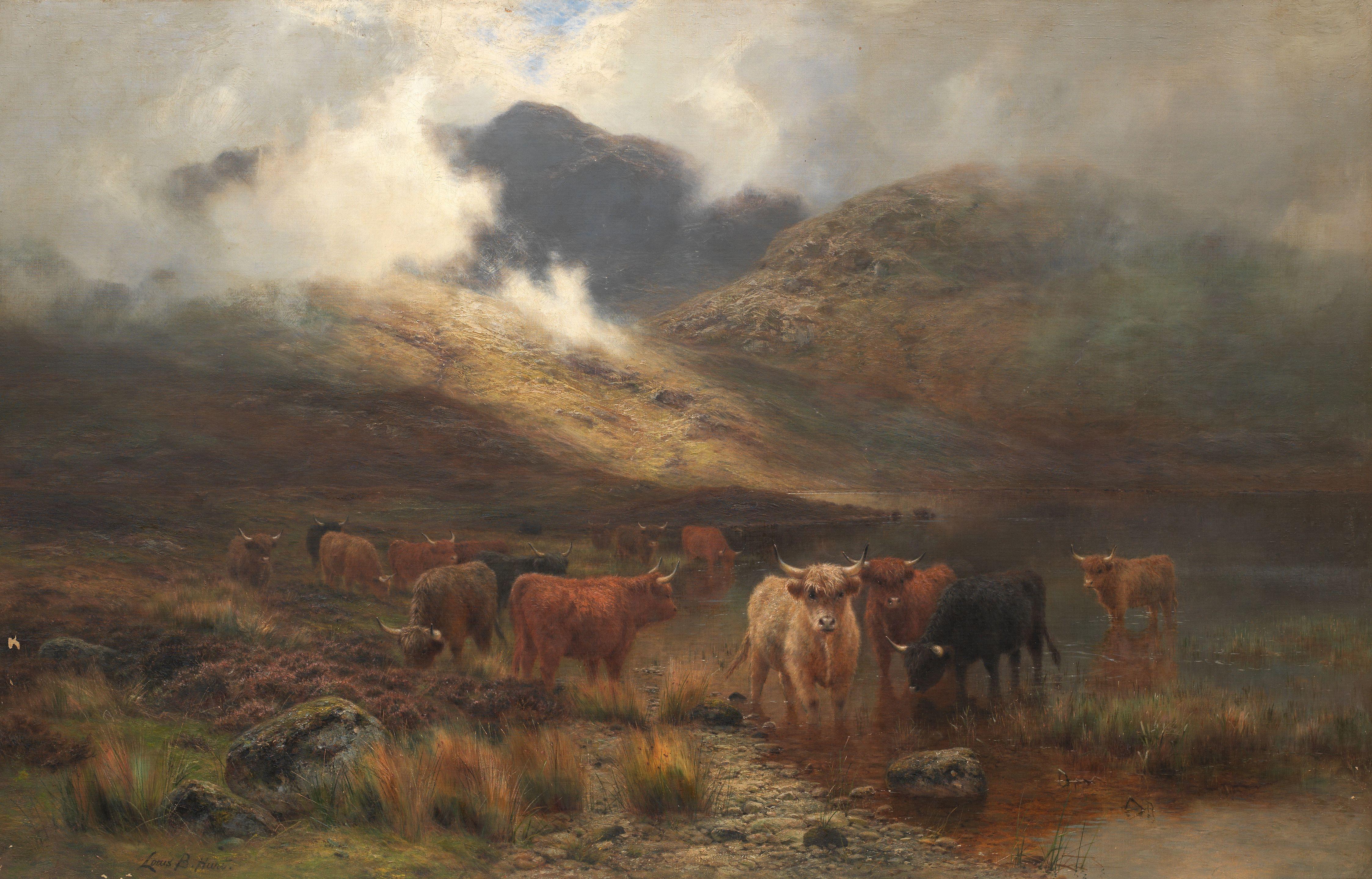Louis Bosworth Hurt - Highland cattle in the mist