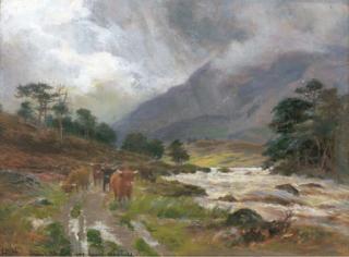 Louis Bosworth Hurt - Highland cattle on a riverside path