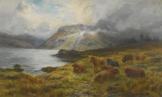 Louis Bosworth Hurt - Highland Cattle Resting By A Loch
