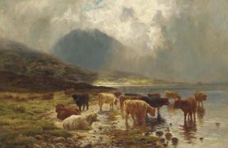 Louis Bosworth Hurt - Highland cattle watering by a loch