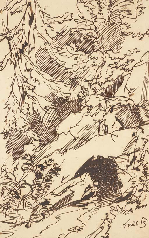 Louis Boulanger - Un Paysage Rocheux Avec Des Arbres