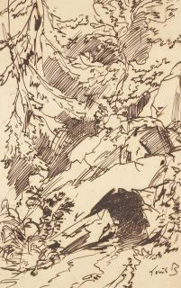 Louis Boulanger - Un Paysage Rocheux Avec Des Arbres