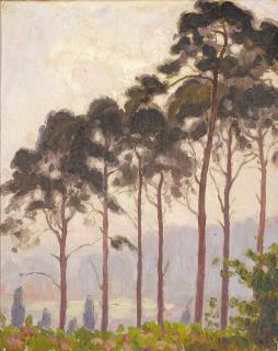 Louis Bourgeois Borgex - Entrance of a wood; and Pine trees on the edge of a lake