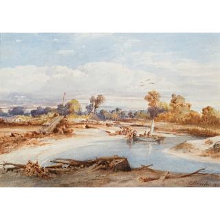 Louis Buvelot - Swiss River Landscape With Figures