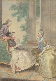 Louis Carrogis Called Carmontelle - Portraits of Béatrix de Choiseul-Stainville, Duchesse de Gramont, seated on a canapé, with her sister-in-law Madame de Stainville and the Comte de Biron