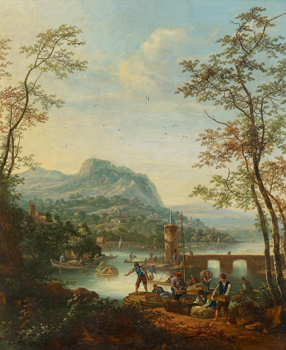 Louis Chalon - Flusslandschaft mit Reisenden