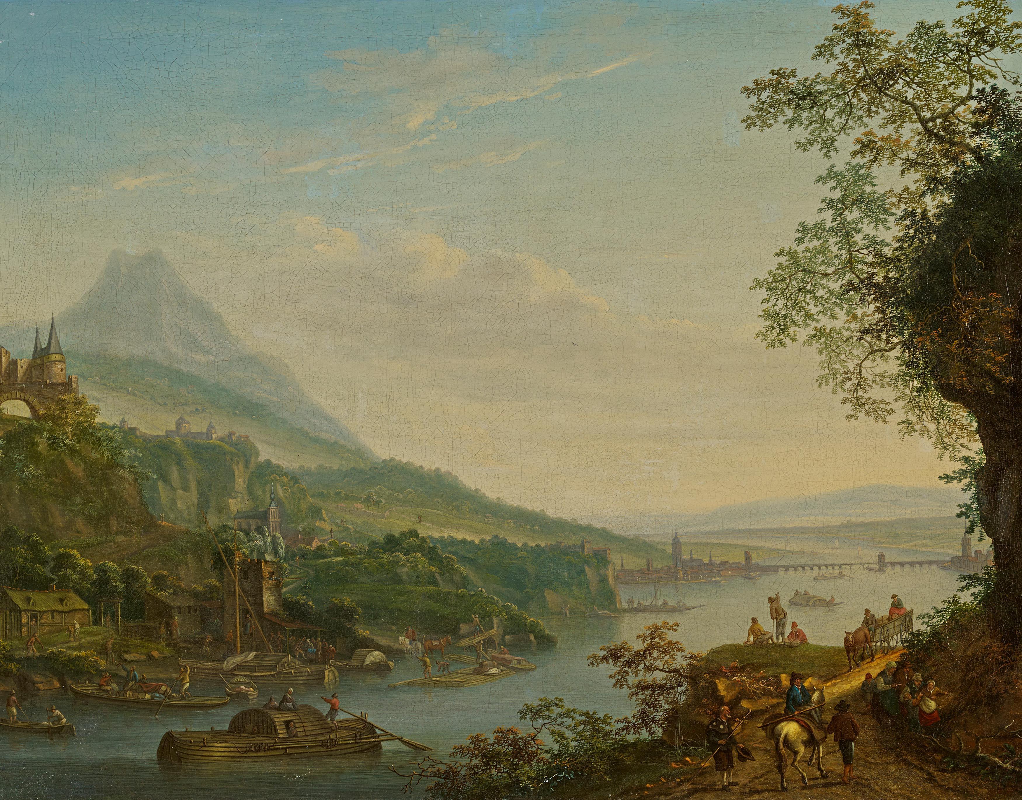 Louis Chalon - Ideale Flusslandschaft mit Blick auf Frankfurt.