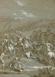 Louis Chéron - A Battle Scene: Roman Cavalry Attacking In An Open Landscape