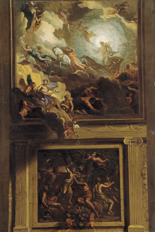 Louis Chéron - A Sketch For A Wall And A Ceiling Decoration With Apollo In His Chariot And Apollo Pursuing Daphne