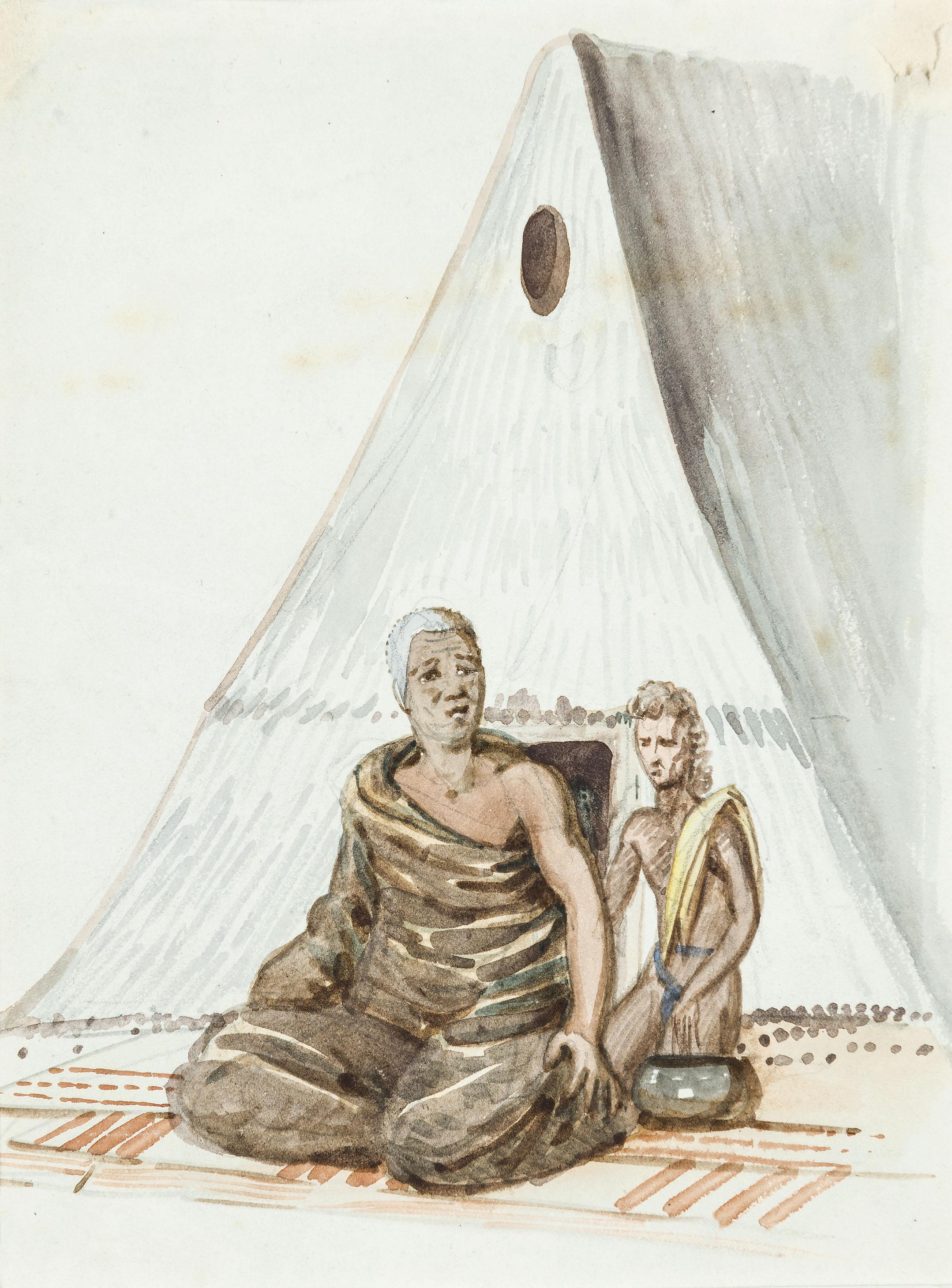 Louis Choris - A tattooed woman of the Radak Islands, wearing a crown; Californian Indian woman\'s dress; and [King Kamehameha and atttendant, Sandwich Islands], Hawaii