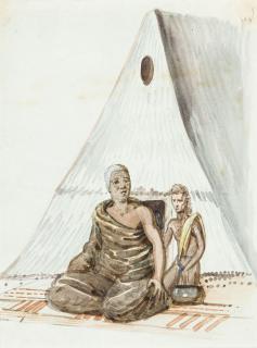 Louis Choris - A tattooed woman of the Radak Islands, wearing a crown; Californian Indian woman\'s dress; and [King Kamehameha and atttendant, Sandwich Islands], Hawaii