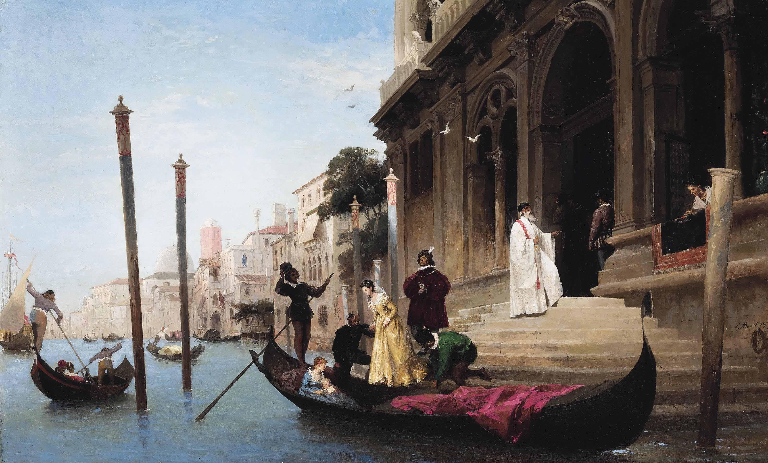 Louis Claude Mouchot - Boarding a gondola, Venice