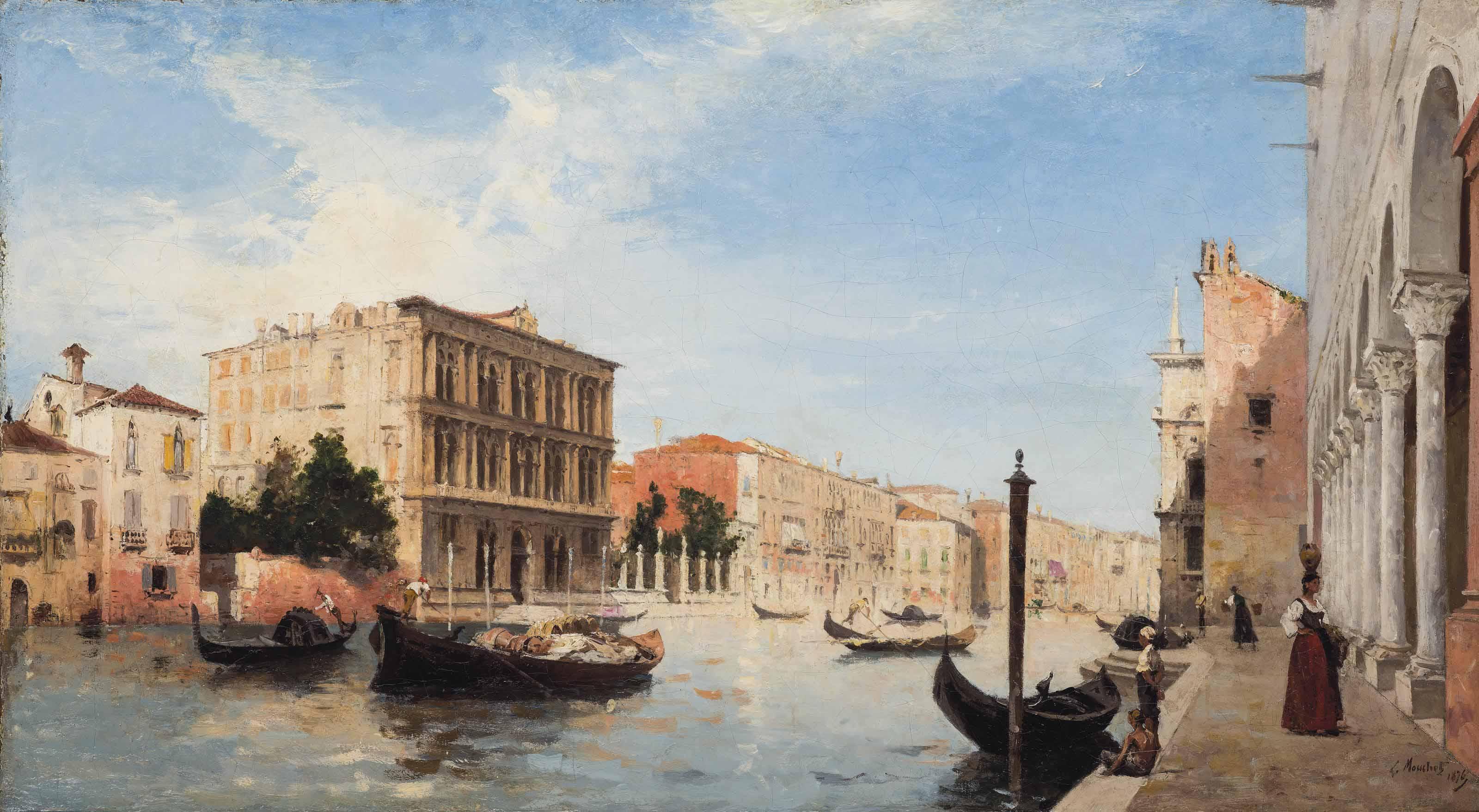 Louis Claude Mouchot - On a Venetian canal